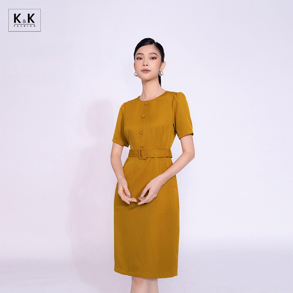 Đầm Ôm Công Sở Nữ Phối Đai Eo K&amp;K Fashion KK119-17 Chất Liệu Cotton Hàn