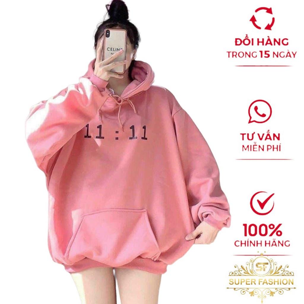 Áo Khoác Nỉ chui Đầu Nữ in Giờ Nón Lướn Trùm Đầu Form Rộng Che Nắng Tốt Thời Trang FASHION