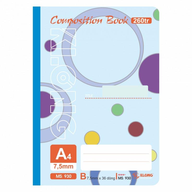Sổ kẻ ngang may dán gáy Composition book A4 260 trang 58/92; MS: 930