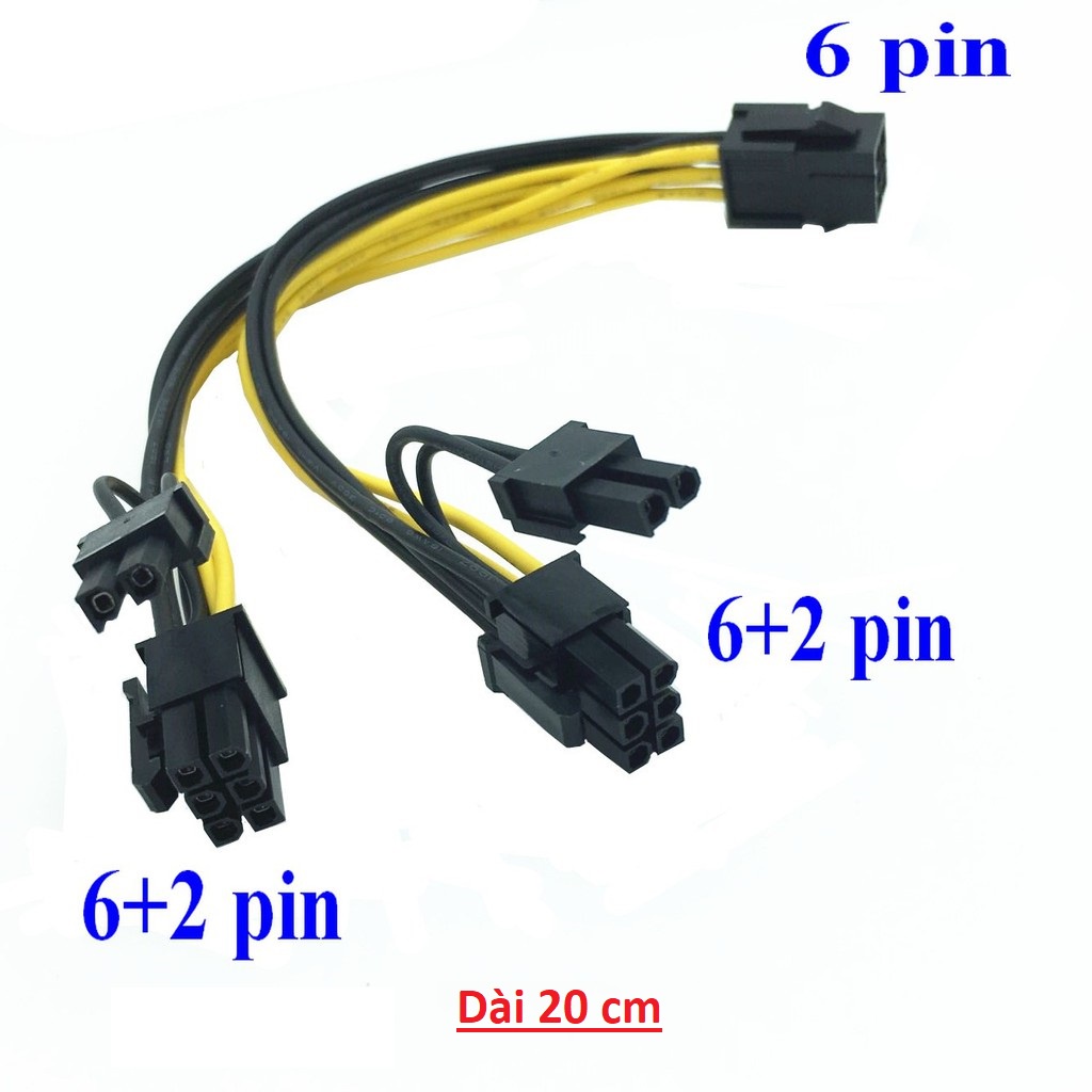 Cáp Nguồn 6PIN Male sang 2 Đầu 8PIN(6+2) Male