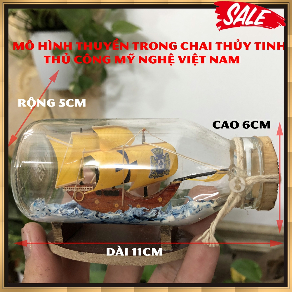 Mô hình thuyền gỗ trong chai thủy tinh kèm tiểu cảnh N2