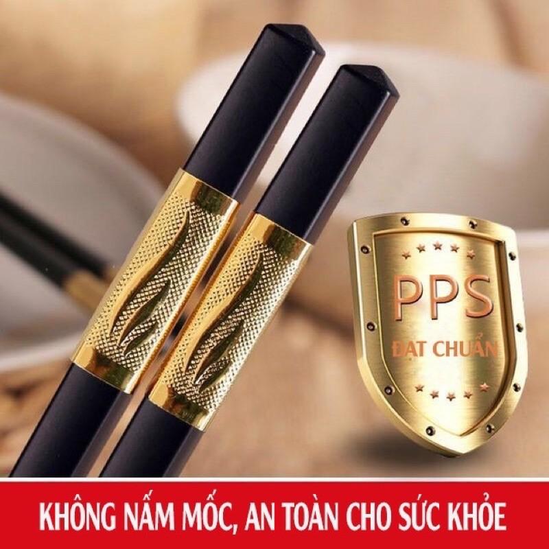 Hộp 10 Đôi Đũa Hợp Kim Siêu Sang Viền Mạ Vàng - Mạ Bạc