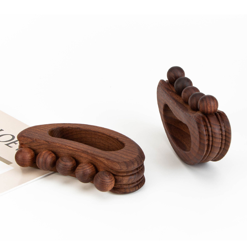 Dụng Cụ Massage Huyệt Đạo 5 Hạt Bi Bằng Gỗ Tay Cầm Chữ D Dài 13Cm