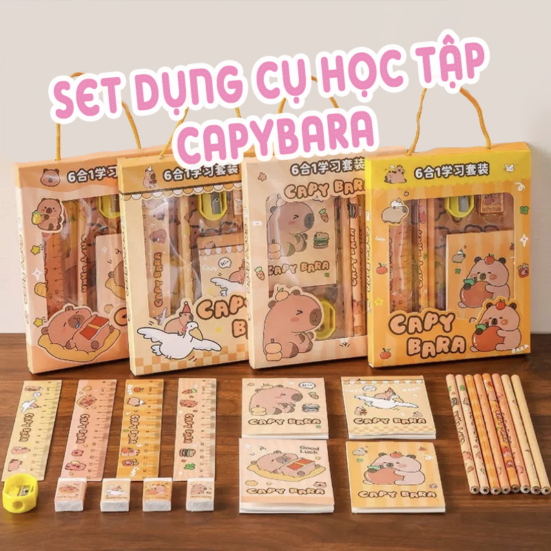 BỘ DỤNG CỤ HỌC TẬP 6 MÓN CAPY BARA DỄ THƯƠNG NGỘ NGHĨNH
