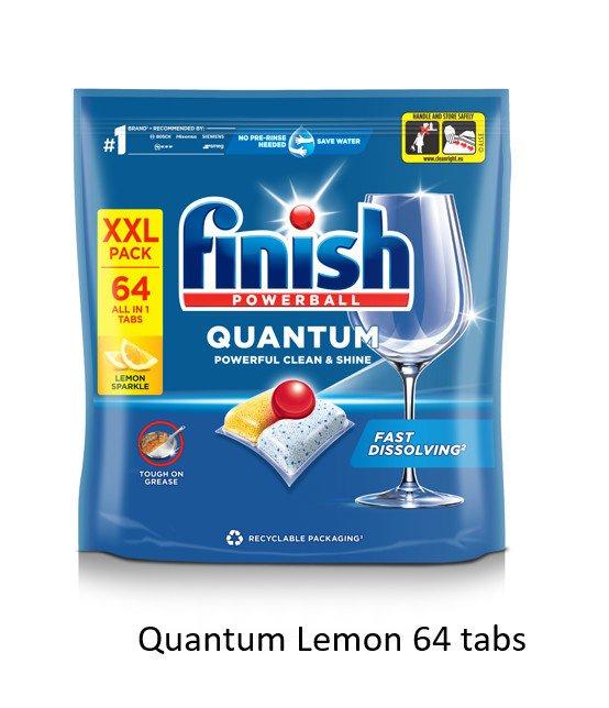 Viên rửa bát Finish Quantum Lemon All in one 64 viên, FINISH QUANTUM ALL IN 1 (64 PACK LEMON)