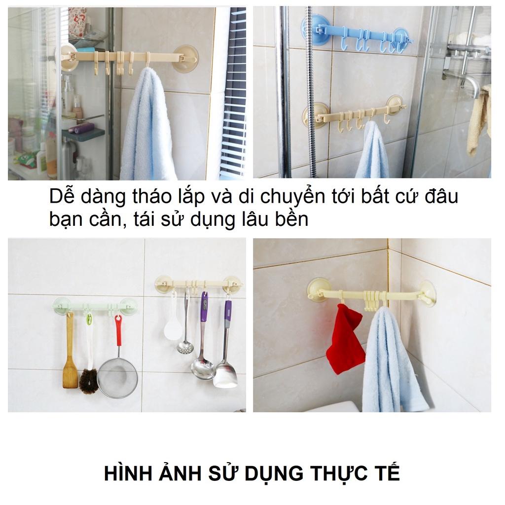 Móc treo đồ hút chân không loại 6 móc Giá treo đồ hít tường dùng cho nhà bếp và toilet