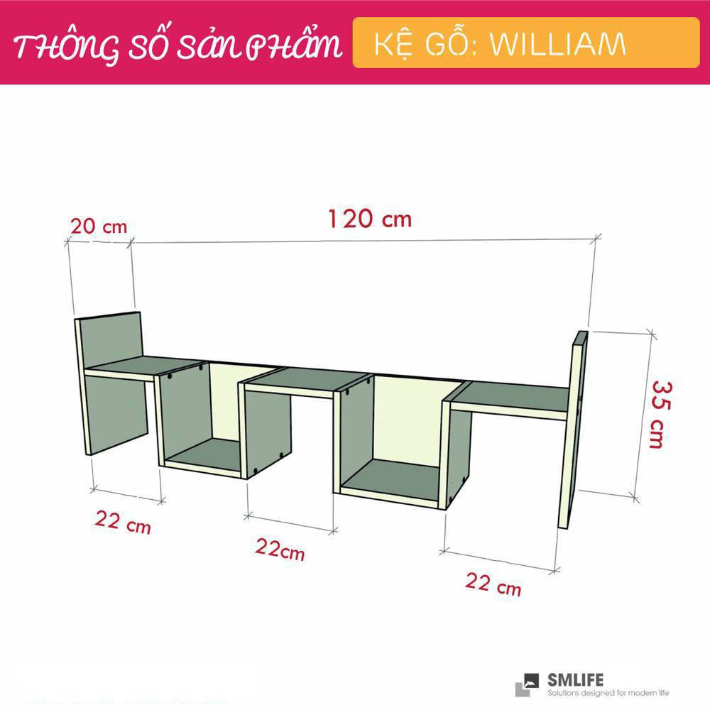 Kệ gỗ treo tường trang trí hiện đại SMLIFE William  | Gỗ MDF dày 17mm chống ẩm | D120xR20xC35cm