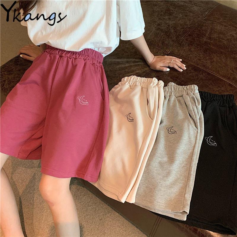 Bông Tai Kẹp Thun Cao Cấp Mặt Trăng Quần Short Thêu Aó Thể Thao Mùa Hè BF Giày Chạy Bộ Quần Short Nữ Biker Quần Baggy Ngắn