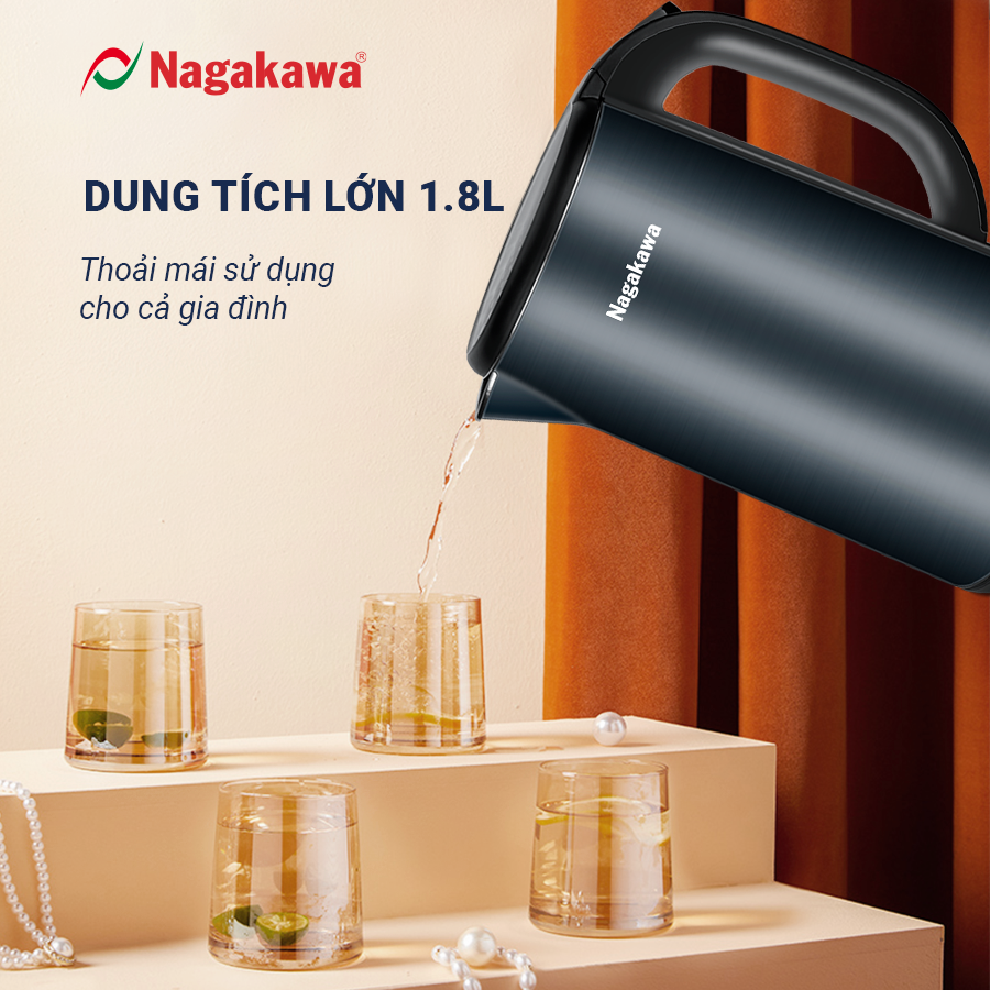 Ấm siêu tốc 2 lớp inox 304 Nagakawa NAG0319 (1.8L - 1800W) - Hàng chính hãng