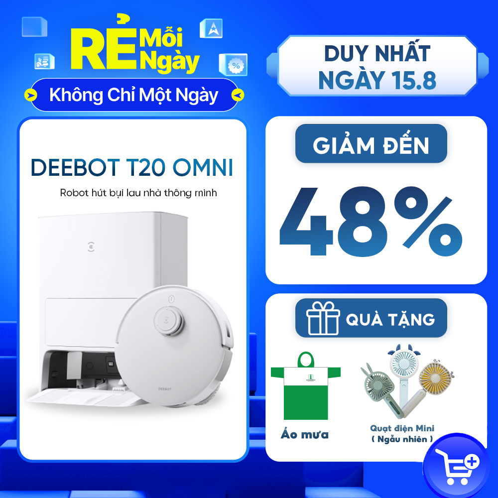 Robot hút bụi lau nhà Ecovacs Deebot T20 Omni_Lực hút 6000Pa_Bản quốc tế DLX23_Bảo hành chính hãng 24 tháng_Hàng chính hãng