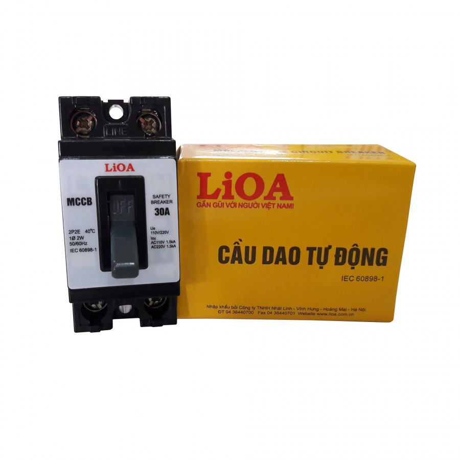 Bộ 2 cầu dao tự động 2 cực 2 tiếp điểm 30A - LIOA MCCB2P2E-30A