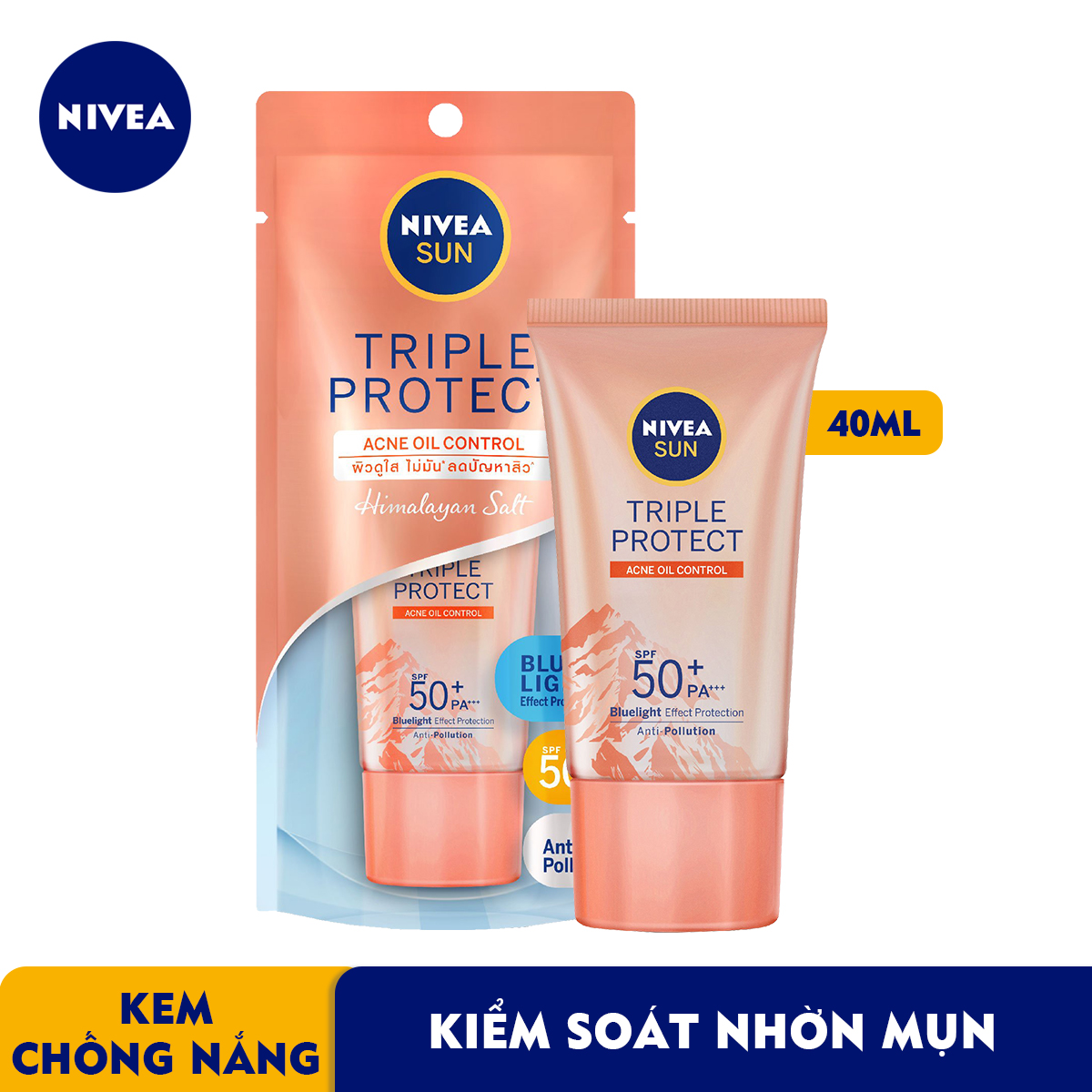 Kem Chống Nắng Dưỡng Da Kiểm Soát Nhờn Mụn Niveasun Triple Protect Acne Oil Control Spf50+ Pa+++ 40Ml - 85545