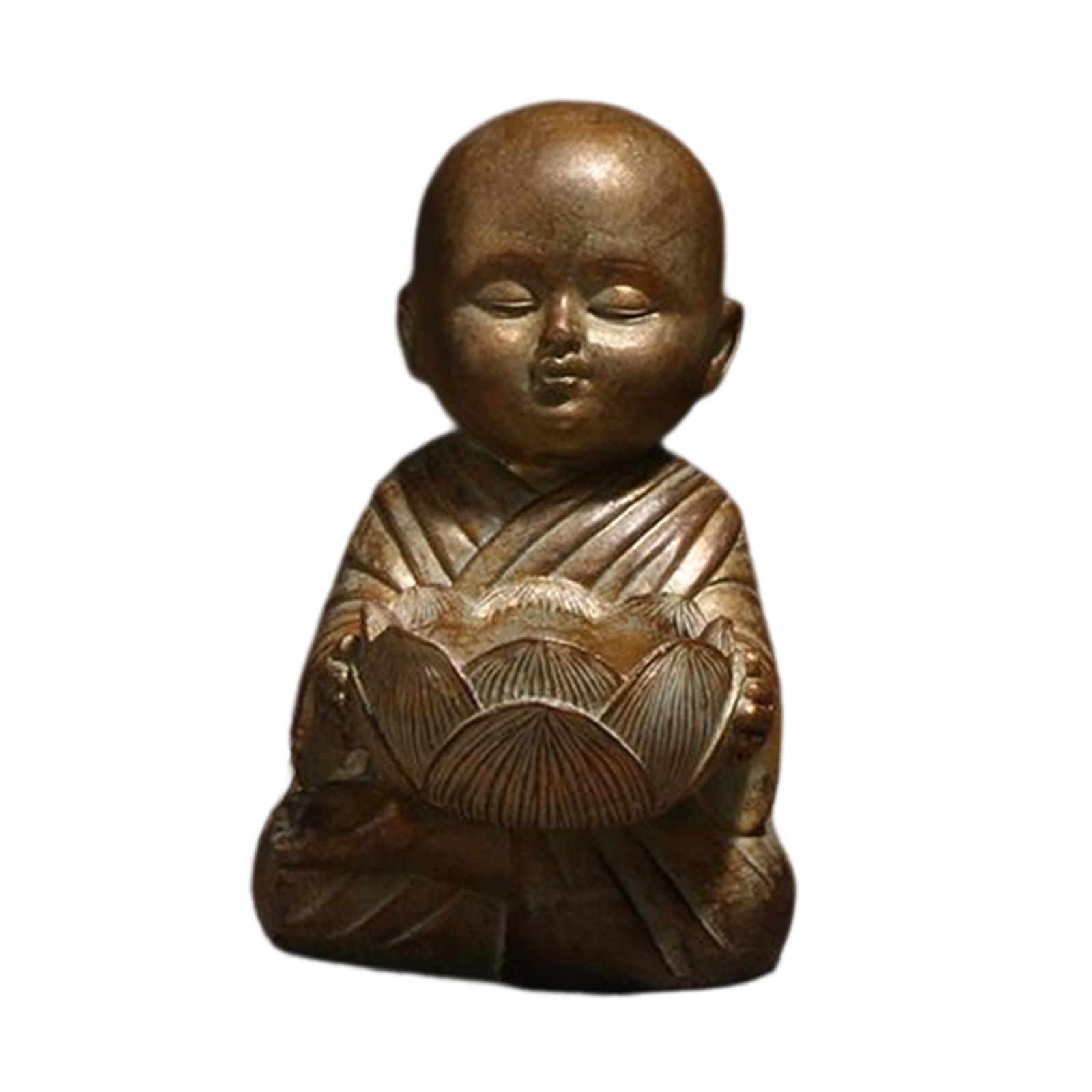 Buddha Statue Monk Doll, Candleholders Buddhist Showpiece Collectibles Monk Figurine Ornaments for Tabletop Centerpiece Meditation Decor