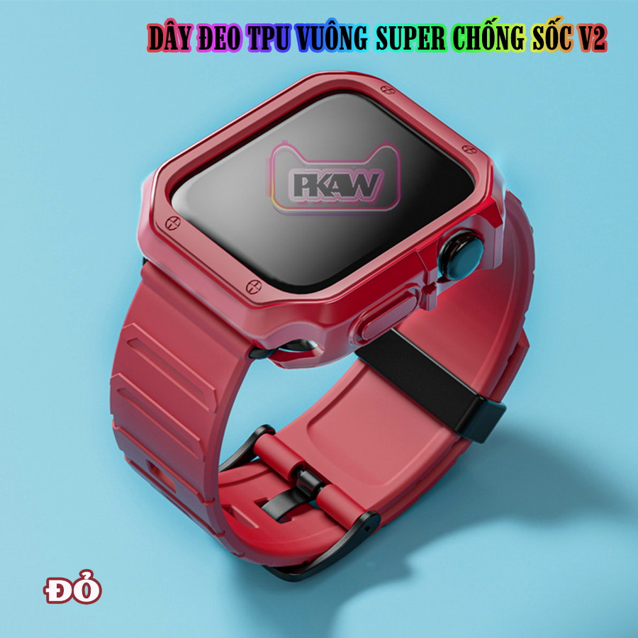 Dây Đeo khung ốp rời dành cho Apple Watch 7/6/5/4/3/2/1 size 38/40/41/42/44/45mm TPU vuông SUPER chống sốc V2 - nhiều màu (tặng cường lực dẻo theo size)