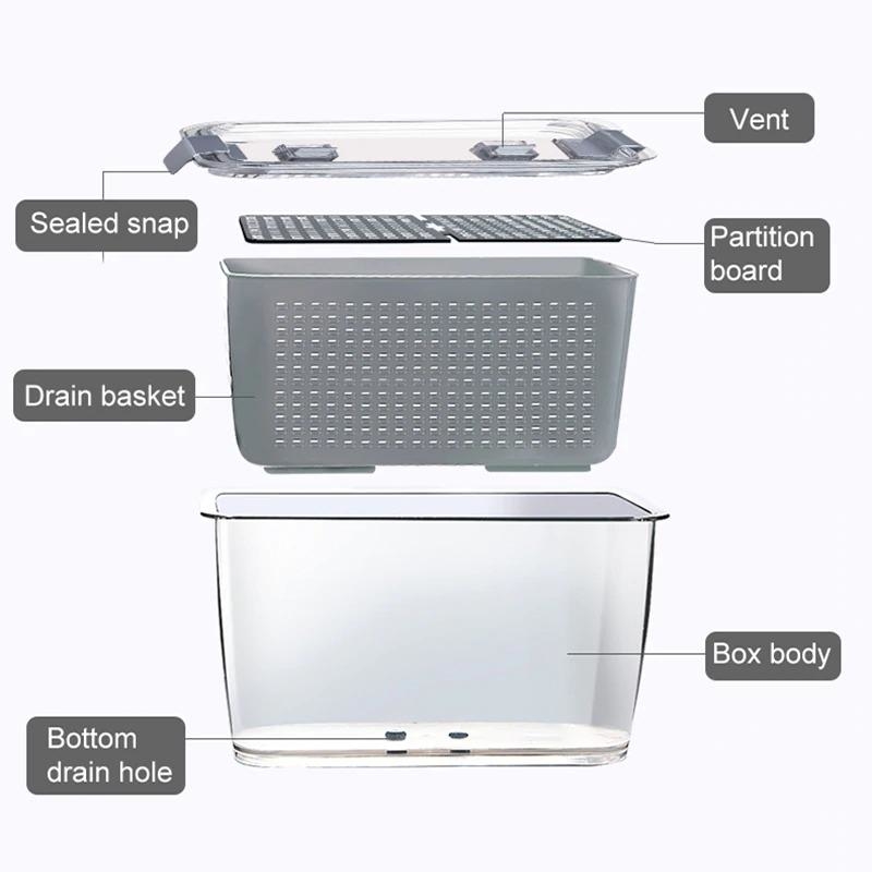 Hộp Nhựa Đựng Thực Phẩm Tủ Lạnh 2 Lớp Có Lỗ Thoát Nước Bảo Quản Rau Củ Dung Tích 1700 ML