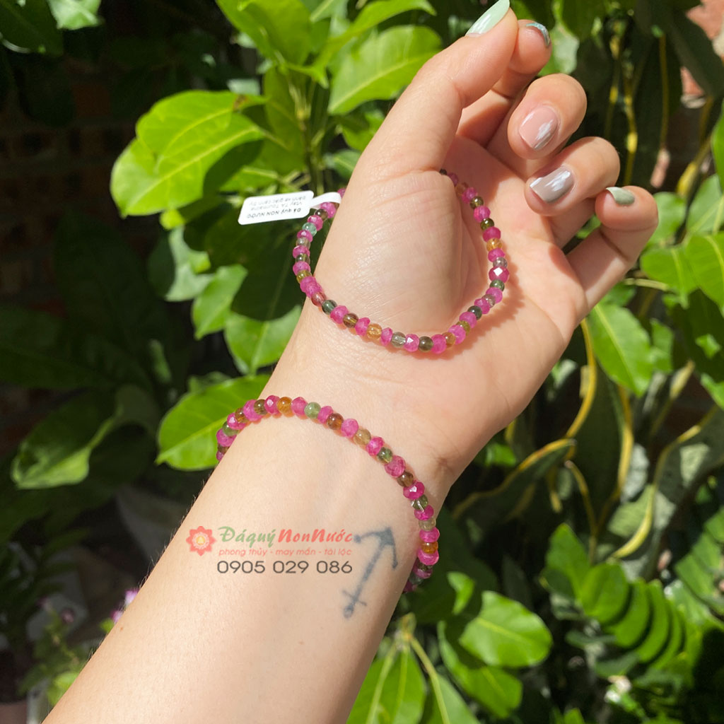 Vòng tay Tourmaline hồng giác cạnh