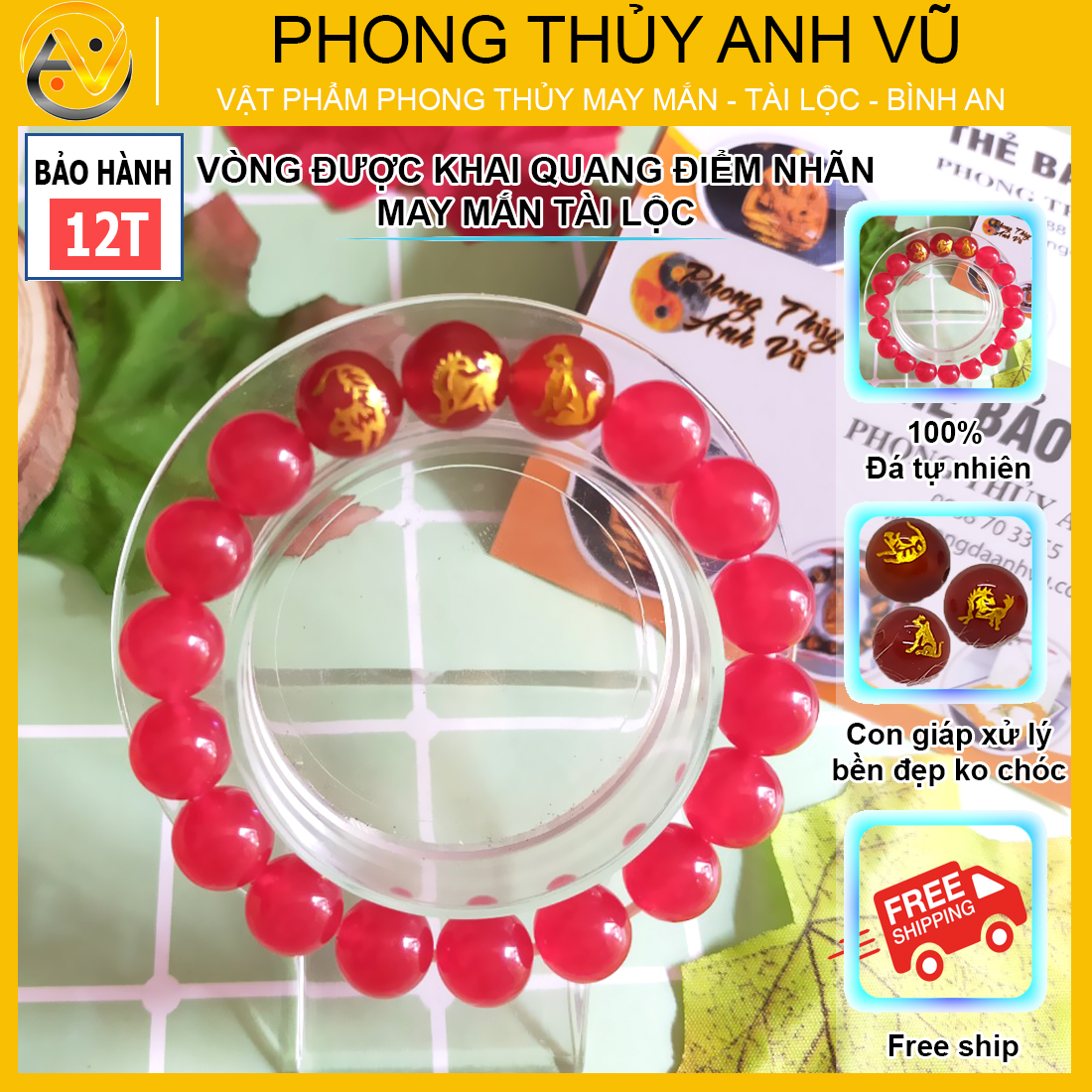 Vòng tam hợp quý nhân dần ngọ tuất chất liệu mã não đỏ tự nhiên - size 8 10 12ly cho người mệnh hỏa, thổ - có khai quang điểm nhãn - may mắn tài lộc - PHONG THỦY ANH VŨ