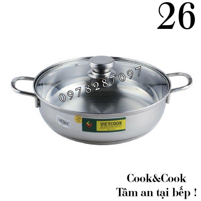 Nồi lẩu 3 đáy inox 430 size 26 nắp kính