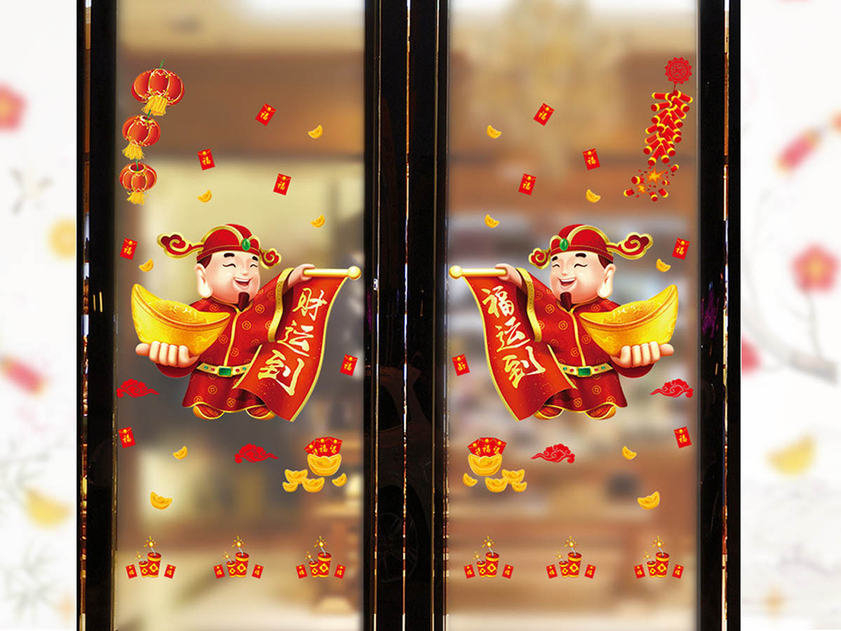 Decal trang trí tết- thần tào gõ cửa