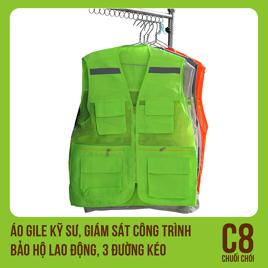 Áo Gile Kỹ Sư, Giám Sát Công Trình, Bảo Hộ Lao Động, 3 Đường Kéo - Mã C8 (Chuối Chối)