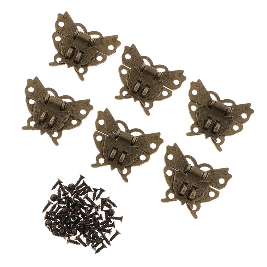6pcs Antique Butterfly Latch Hasps Hinges with Screws for Wooden Jewelry Box