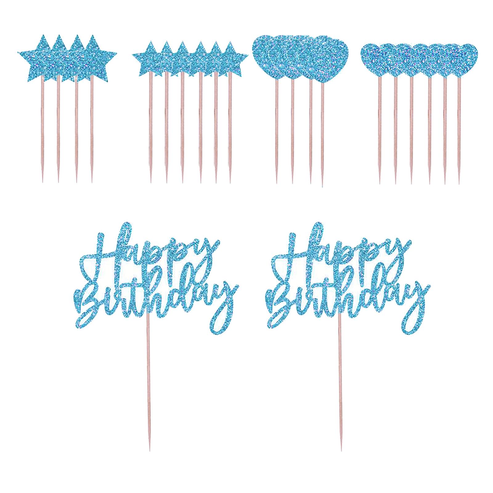 Glitter Cake Topper Picks Happy Birthday Cupcake Party Decor Rose Gold