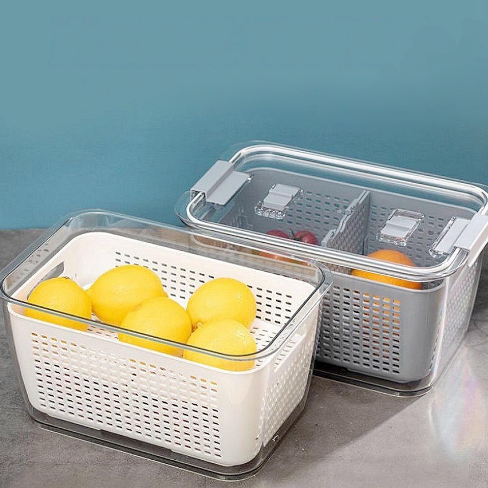 3xProfessional 3-in-1 Drain Basket Vegetable Fruit Partitions Storage Box White