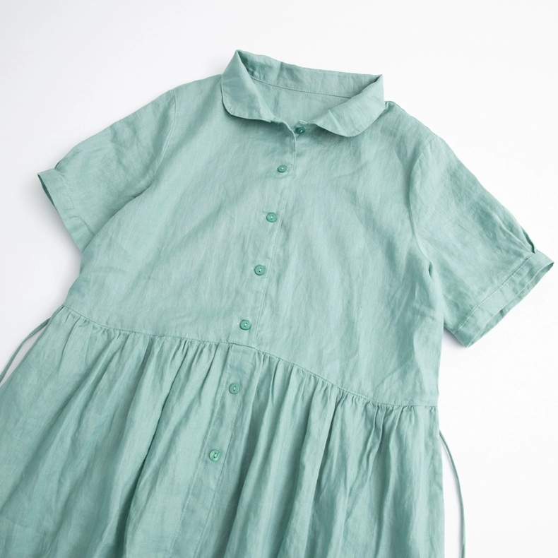 Đầm Linen suông dáng babydoll mẫu mới xuân hè thiết kế xẻ tà trước có dây thắt eo da216