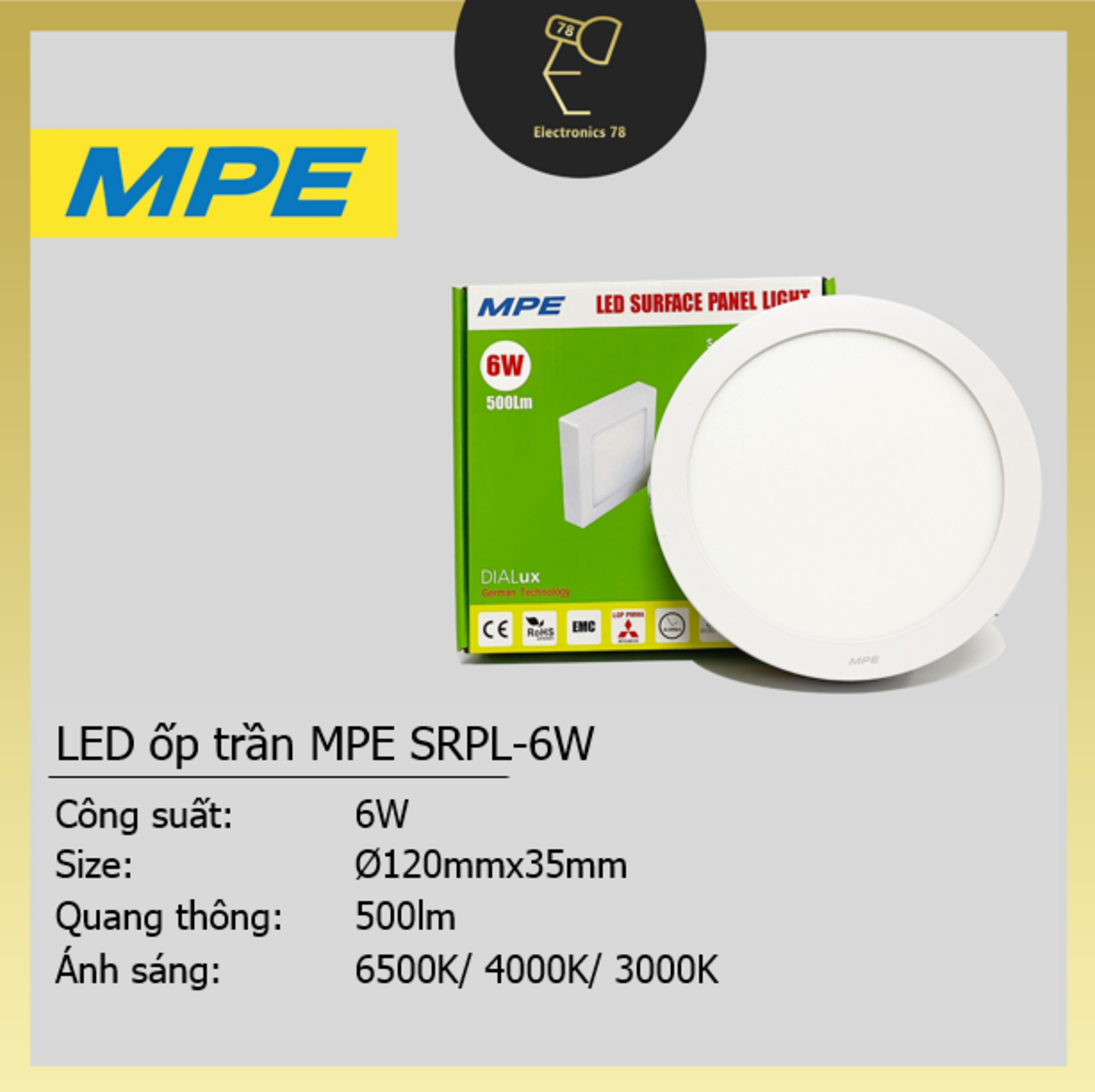 Đèn Led Ốp trần Tròn, Ốp nổi ngoài ban công MPE - Ánh sáng Trắng/Vàng