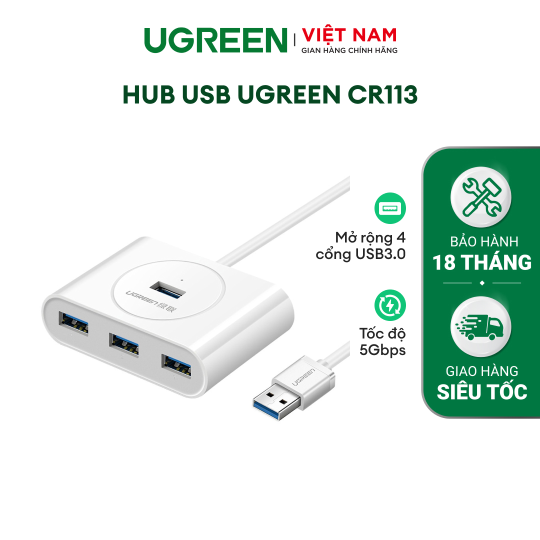 Hình ảnh Hub USB 3.0 4 cổng tốc độ 5Gbps UGREEN CR113 - Hàng chính hãng