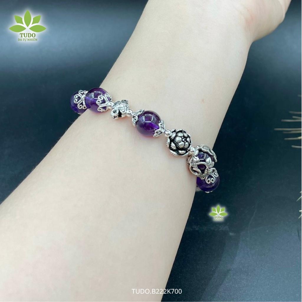 Vòng Tay Bạc Nữ Charm Bạc Cát Tường, Hoa Sen, Ốp Bọc Mix TA Tím TUDO B222K700 cho Mệnh Hỏa Thổ