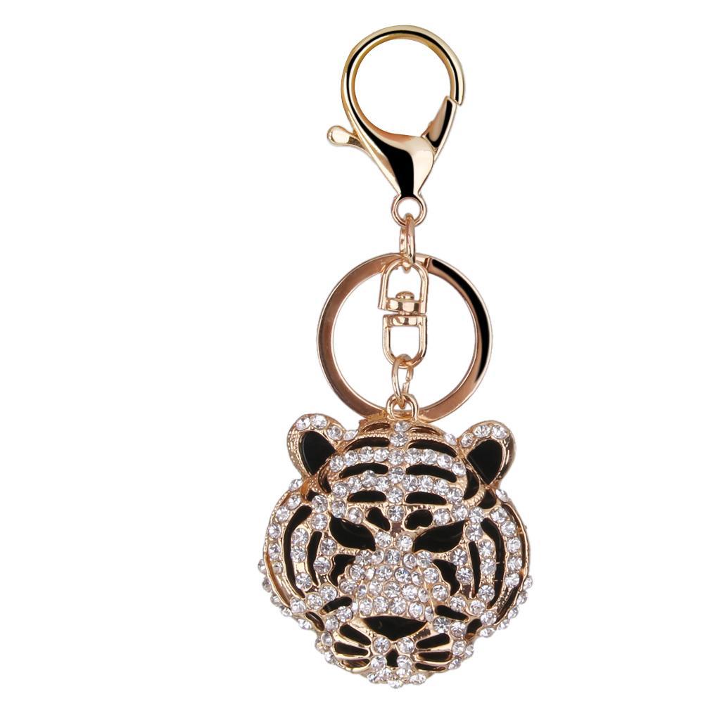 Alloy Rhinestone Charms 3D Crystal Tiger Head Design Pendant Keyring Keychain Handbag Purse DIY Car Key Decor Ornaments