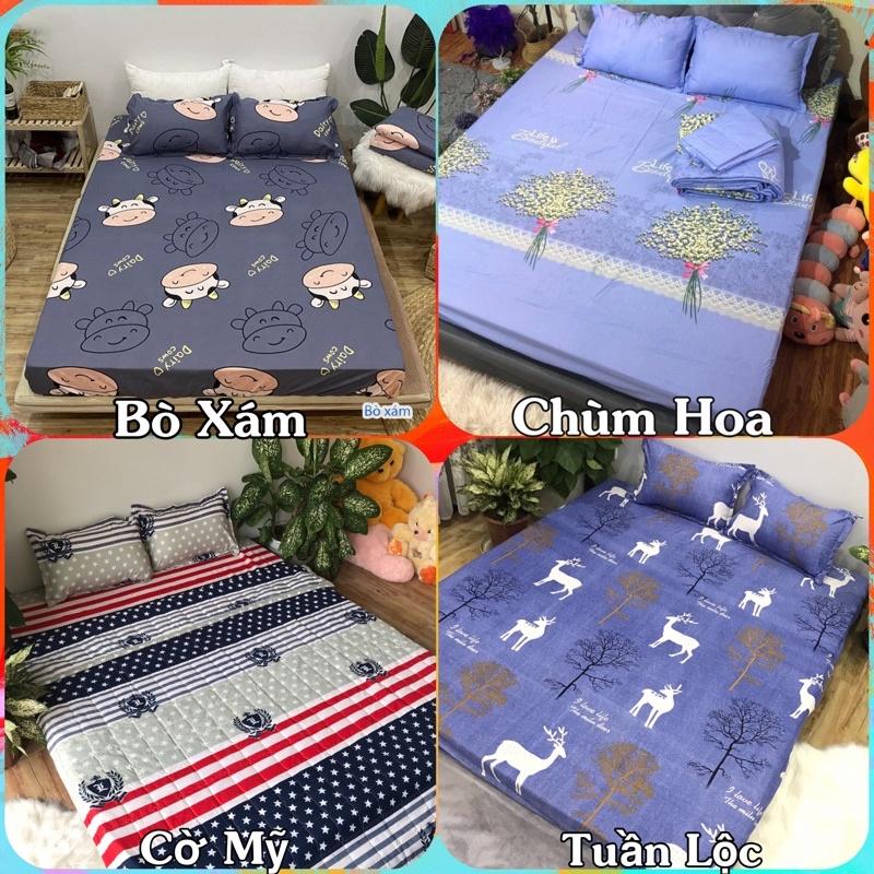 Bộ ga kèm đôi vỏ gối 3 món poly cotton siêu ngộ nghĩnh m6 hoặc m8 nhiều màu xinh ga được bo chun