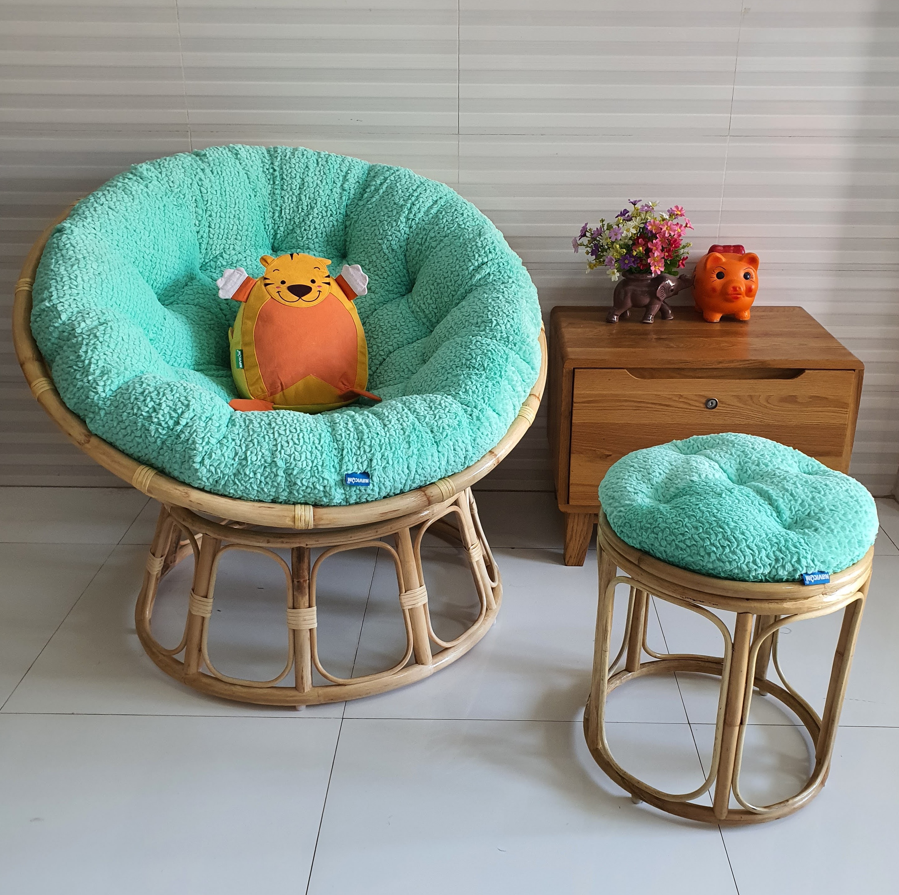 Ghế thư giãn papasan đủ size (vải nhung cao cấp - Xanh ngọc)