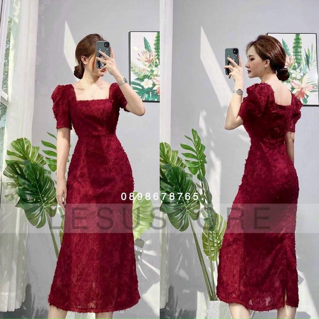ĐẦM TIỆC CỔ VUÔNG VOAN LÔNG VŨ SANG TRỌNG, MÀU TÔN DA