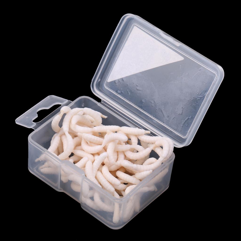 120Pcs/Box White Fishing Maggots Soft Worms Lure Strong Fishy Fishing Bait