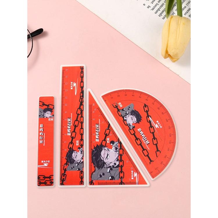 Bộ 4 thước đo hình anime Demon Slayer bằng acrylic cho học sinh