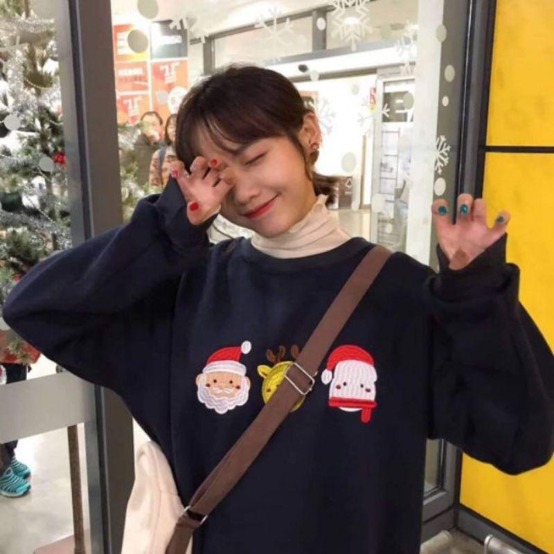 Áo sweater nỉ bông NOEL Unisex nam nữ,Áo khoác nỉ form rộng in hình Giáng sinh dễ thương phong cách teen Hàn video thật