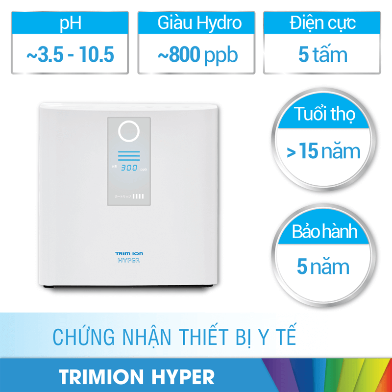 [MIỄN PHÍ LẮP ĐẶT &amp; PHỤ KIỆN] Máy Điện Giải iON Kiềm TRIM ION HYPER - 5 tấm điện cực Titan, Tạo ra 7 loại nước ion, Tặng Bộ tiền lọc + Vòi + Bộ chuyển nguồn, Trimion Hyper - Hàng Chính Hãng