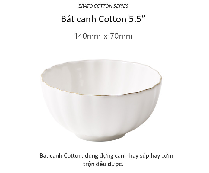 Bộ bát đĩa 4 người (10P) Cotton - Erato - Hàng nhập khẩu Hàn Quốc