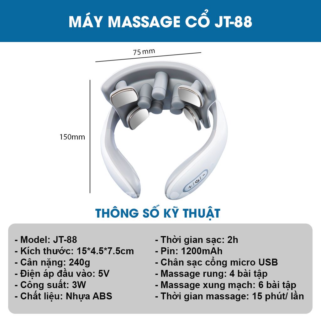 Máy massage cổ vai gáy cao cấp thông minh đa năng bằng xung điện có 5 đầu matxa rung, ôm sát cổ, mát xa an toàn, giảm đau nhức hiệu quả