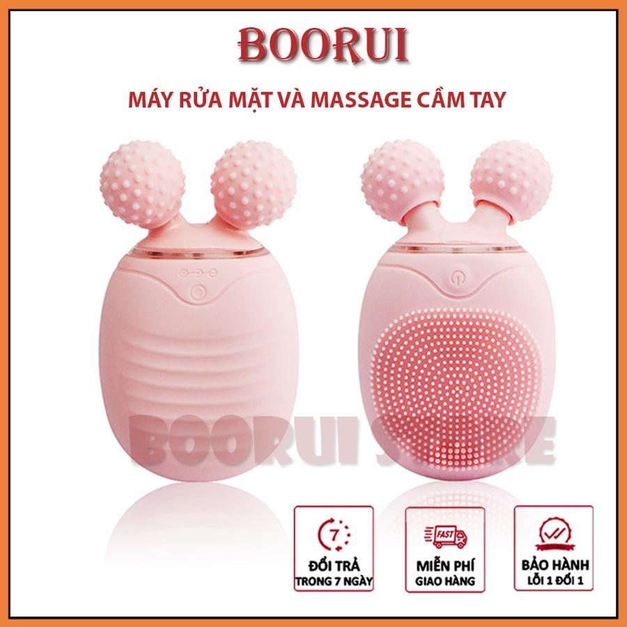 Máy rửa mặt mini cao cấp BOORUI: Rung massage và nâng cơ tạo cằm Vline 3 trong 1,Rửa sạch sâu, ngừa mụn làm đẹp da mặt