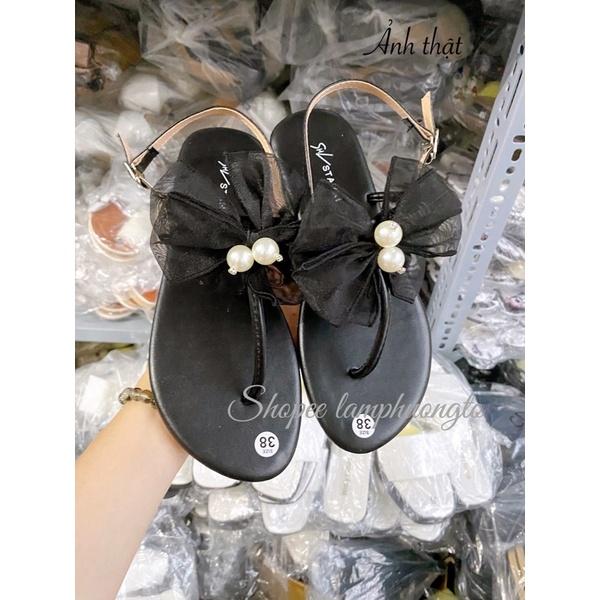 Giày sandal quai kẹp ngón đinh nơ voan