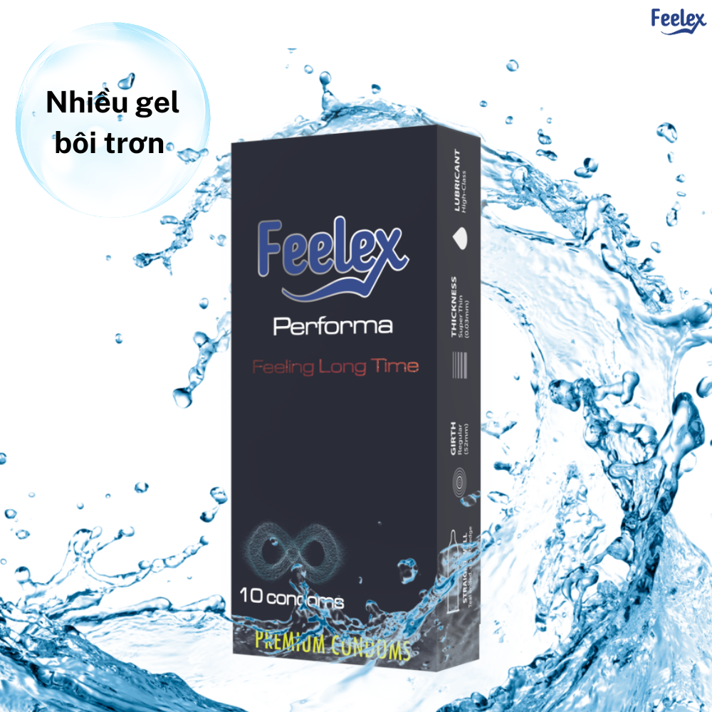 Bao cao su Feelex Performance Premium siêu mỏng, kéo dài thời gian quan hệ, hộp 10bcs