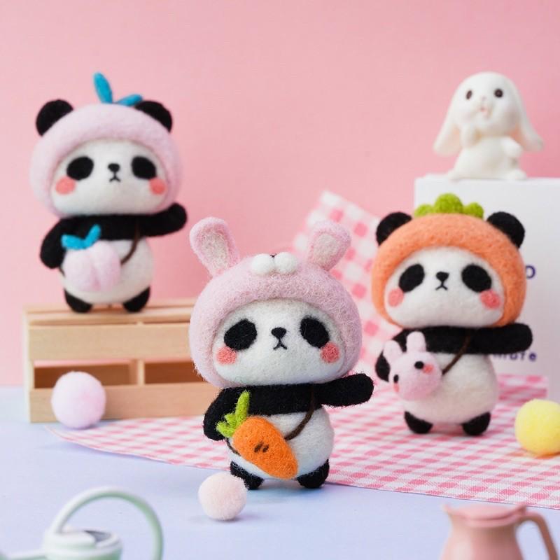  Bộ len chọc Panda điệu đà cho người bắt đầu, có hướng dẫn, quà tặng ý nghĩa - Needle felting Panda gấu trúc