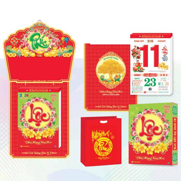 Lịch Bloc Siêu Đại - Chủ Đề Trà &amp; Hoa - Hồng Phúc Đại Cát - Hương Trang HT9