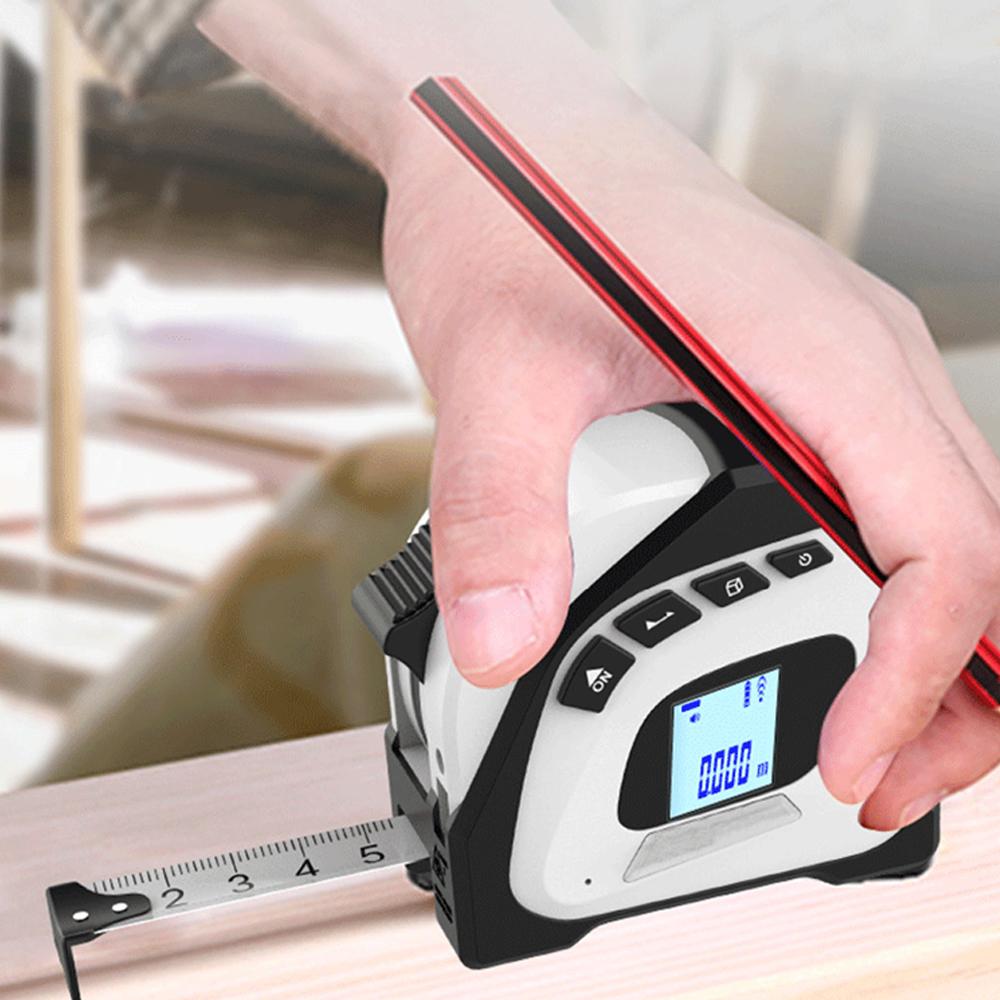 Laser Tape Measure, 2 in 1 Digital Laser Distance Meters with LCD Display, 40M Laser Measure, 5M Tape Measure, Measuring Area/Volume/Distance/Pythagorean Circumference White Imperial