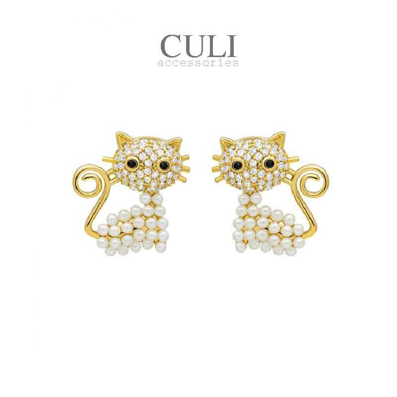Khuyên tai, bông tai hình mèo đính đá cute, độc đáo HT617 - Culi accessories