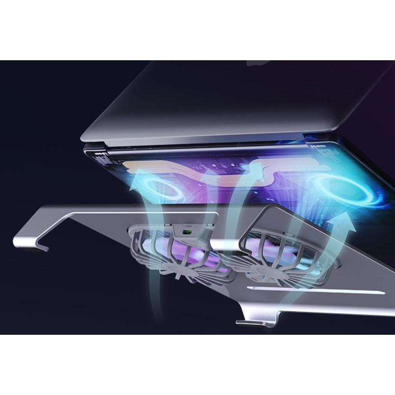 Giá Đỡ Laptop Nhôm 2 Quạt Tản Nhiệt LED Kê Đỡ Máy Tính 11 inch -16 inch Cao Cấp Để Bàn P17F