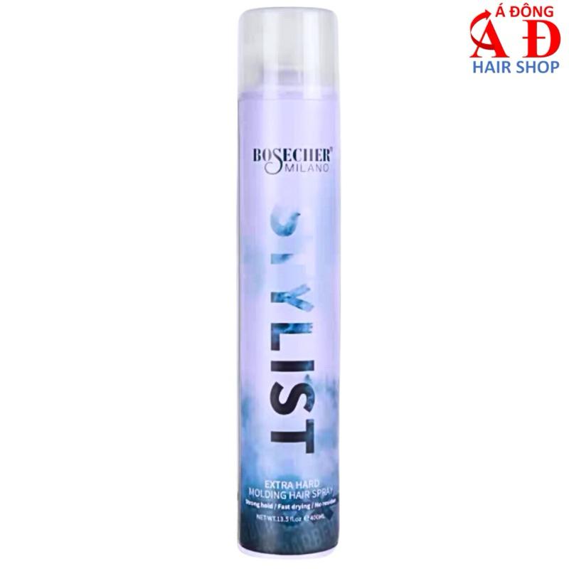 Gôm xịt tóc Cứng Bosecher Milano Stylist Extra Hard Molding Hair Spray 400ml